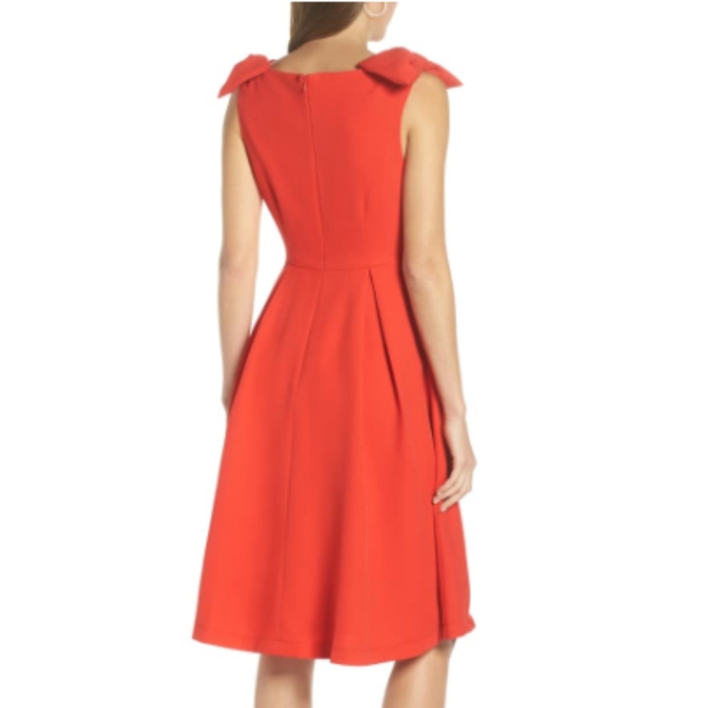 NWT 1901 Sleeveless Red Flare Bow Shoulder Dress - Picture 2 of 8